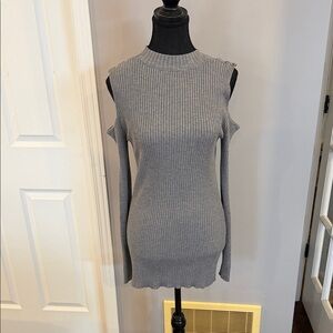 Suzy Shier Gray Cold-Shoulder Ribbed Crewneck Sweater Dress XL